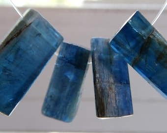 Raw blue kyanite 14-17mm rectangle beads- 4 focal pcs- jewelry making -craft natural beads