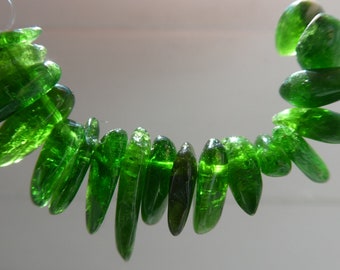 Chrome diopside spike 9-14mm beads- 2in strand stick focal gemstone points-jewelry making -craft beads
