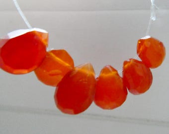 Carnelian teardrops faceted 7-9mm beads -6 pcs focal natural gemstone-craft beads-jewelry making