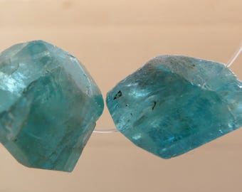 Blue apatite crystals 14mm nugget beads-2 pcs green translucent natural -gemstone craft beads-jewelry making