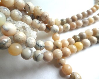 Cuentas redondas de ópalo crema de 6 mm - Hilo de 6 pulgadas - Piedra preciosa - Fabricación de collares - Cuentas naturales para manualidades