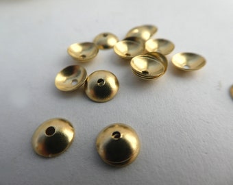 Raw brass bead caps- 6mm round brass caps- 10 pieces- jewelry beads supply- metal caps ball -jewelry supply findings