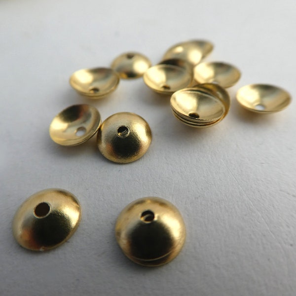 Raw brass bead caps- 6mm round brass caps- 10 pieces- jewelry beads supply- metal caps ball -jewelry supply findings