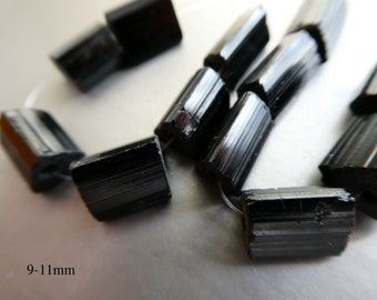 Black tourmaline tube 9-15mm beads-6 focal pcs- jewelry making-craft natural beads-cylinder gemstone