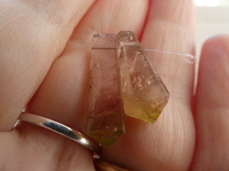 2 gemstone beads-Jewelry beads supply Raw Watermelon tourmaline crystals-20-23mm points green stone beads Tourmaline points crystals