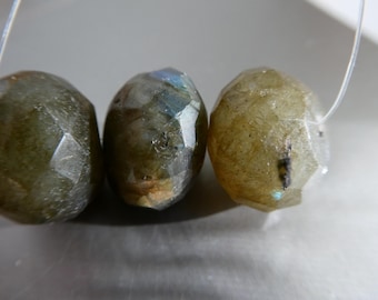Labradorite rondelle 17mm faceted beads- 3 large pcs focal gemstone- pendant jewelry making-craft beads