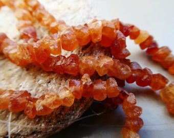Raw hessonite crystals 5-6mm beads- 4in strand natural earthy-orange garnet gemstone-jewelry making-craft beads