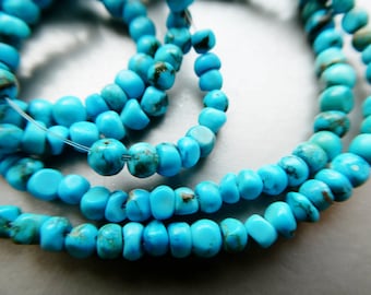 Turquoise round 3-4mm raw beads- 6in strand- blue small gemstone -jewelry making-craft natural beads