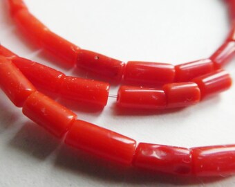 Red coral tube 5-7mm natural beads -4in strand gemstone- accent craft beads-necklace jewelry making