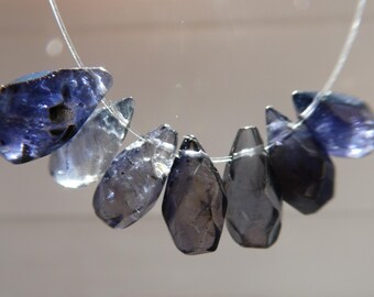Iolite 9-11mm faceted teardrops beads - 7 pcs gemstone - jewelry making - craft natural beads