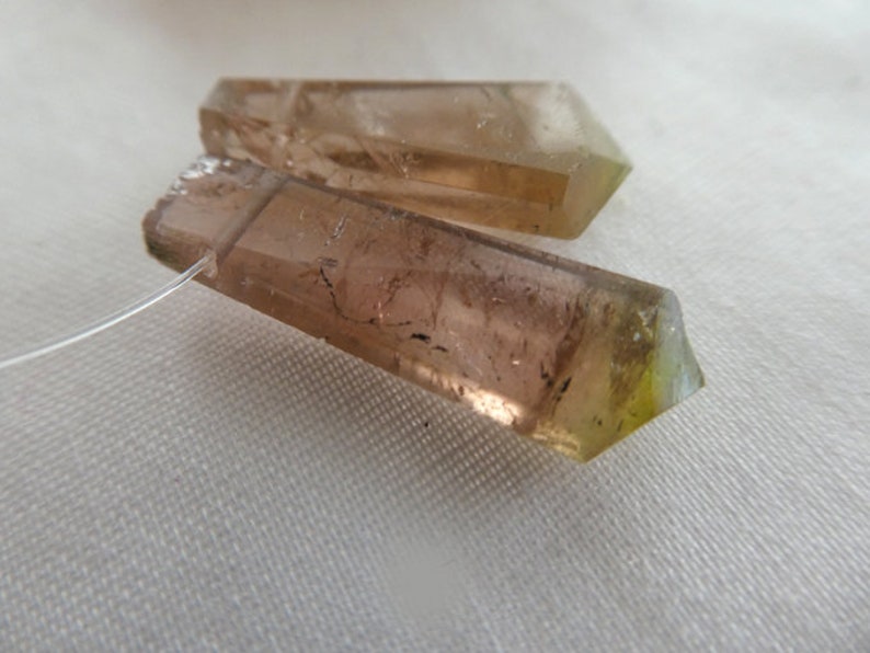 2 gemstone beads-Jewelry beads supply Raw Watermelon tourmaline crystals-20-23mm points green stone beads Tourmaline points crystals