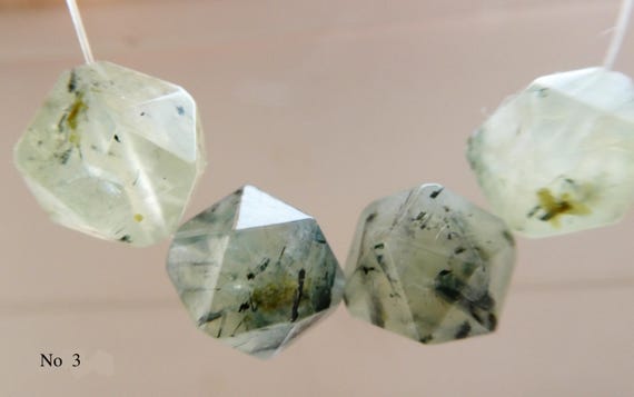 Prehnite diamond shape 12mm beads- 4 pcs tourmalinated gemstone-jewelry making-craft focal beads