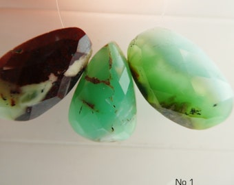 Chrysoprase drop faceted 20-27mm beads- 3 pcs focal gemstone-natural craft beads-jewelry making