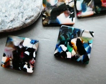 Marble diamond multi 18mm charm -2 pcs one hole plastic link-jewelry making-abstract craft beads