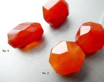 Carnelian 16-19mm oval nugget faceted beads -2 pcs-jewelry making-orange focal craft beads