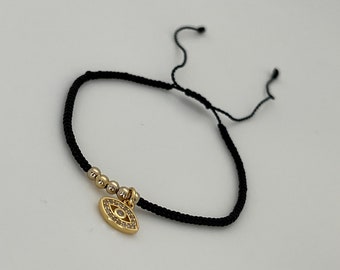 Black String Evil Eye Charm Bracelet
