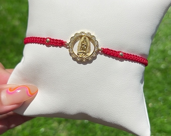 Pulsera Roja Virgen De Guadalupe De Oro laminado