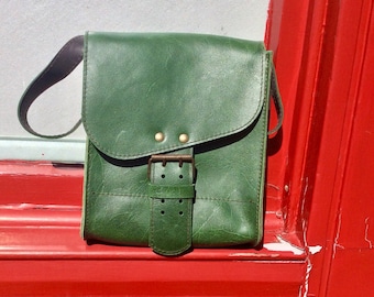 Leather Crossbody Bag: Small Green Buckle Bag