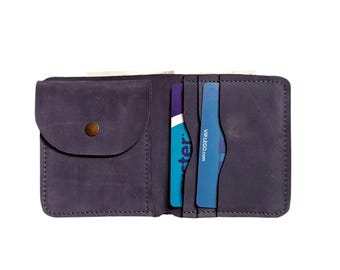 Leather Bifold Wallet: Coin, Card, and Note Slots,Blue