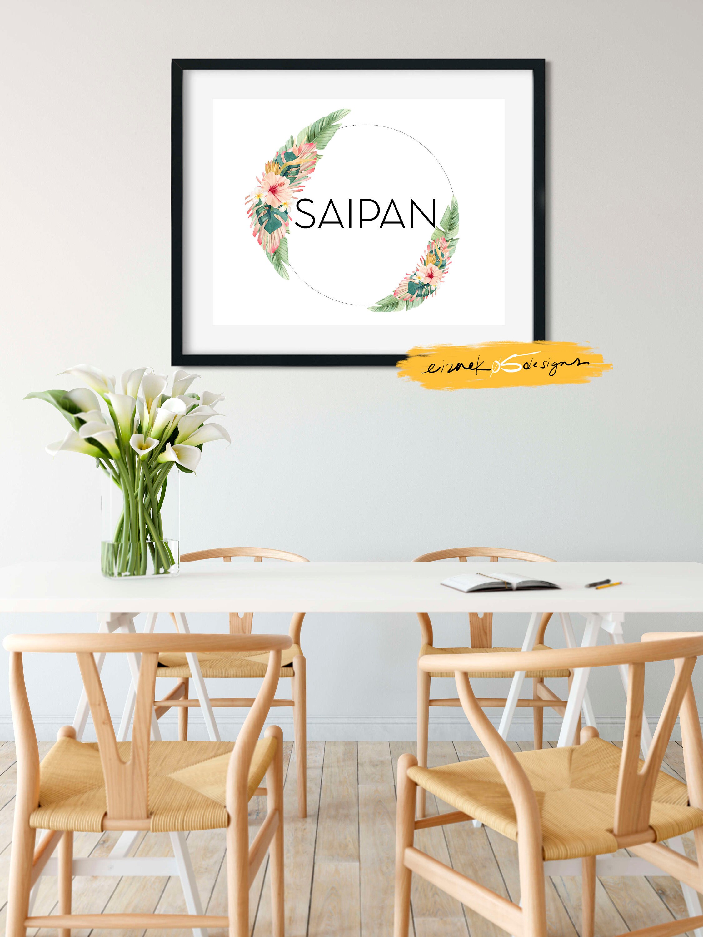 Saipan Tropical Wreath Print, Saipan Art Etsy