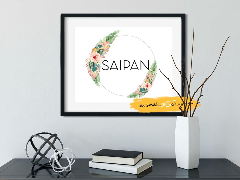 Saipan Tropical Wreath Print, Saipan Art Etsy