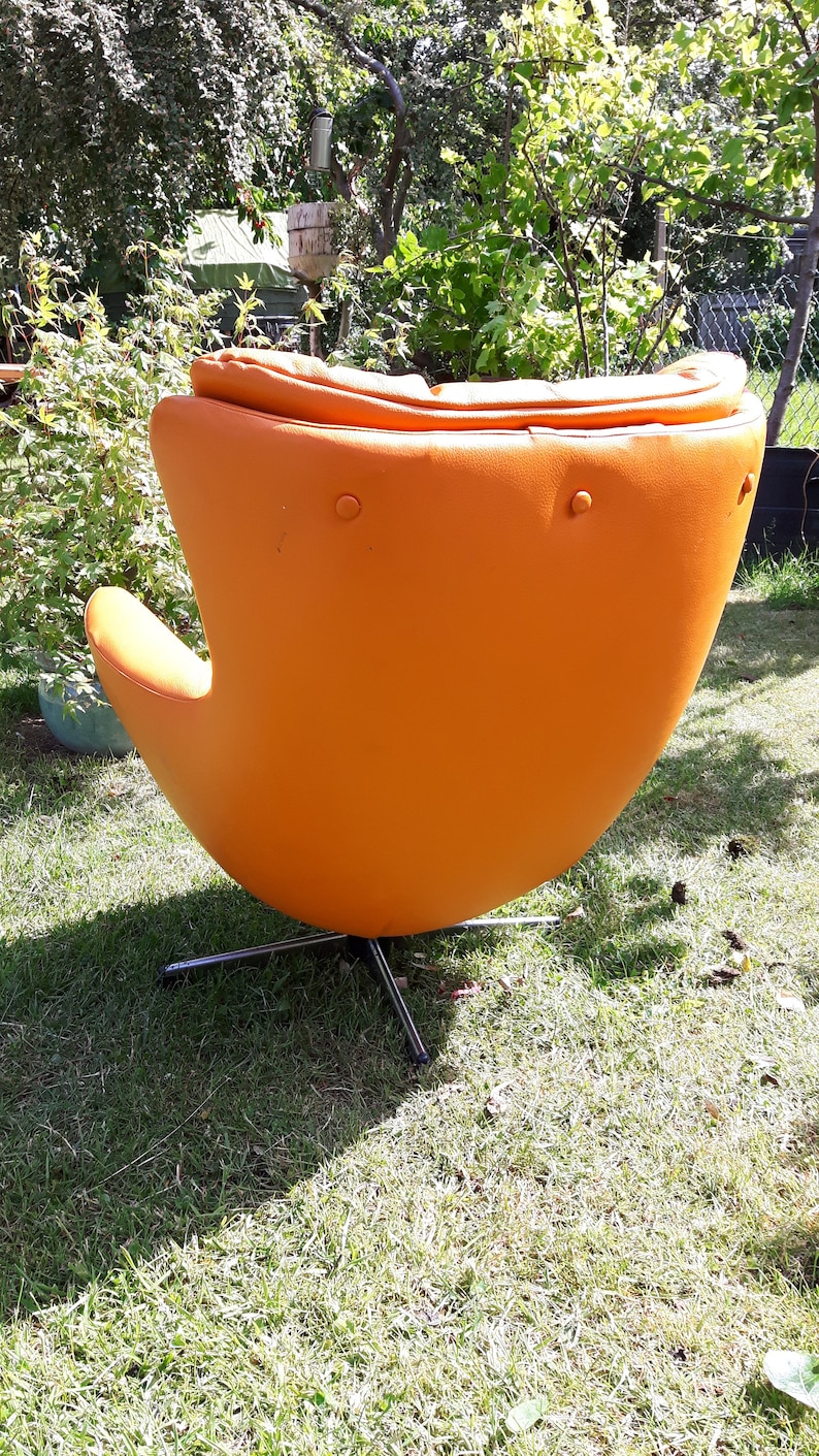 Baby Egg Chair Vintage 1960's Orange Leather Reupholstered Parker