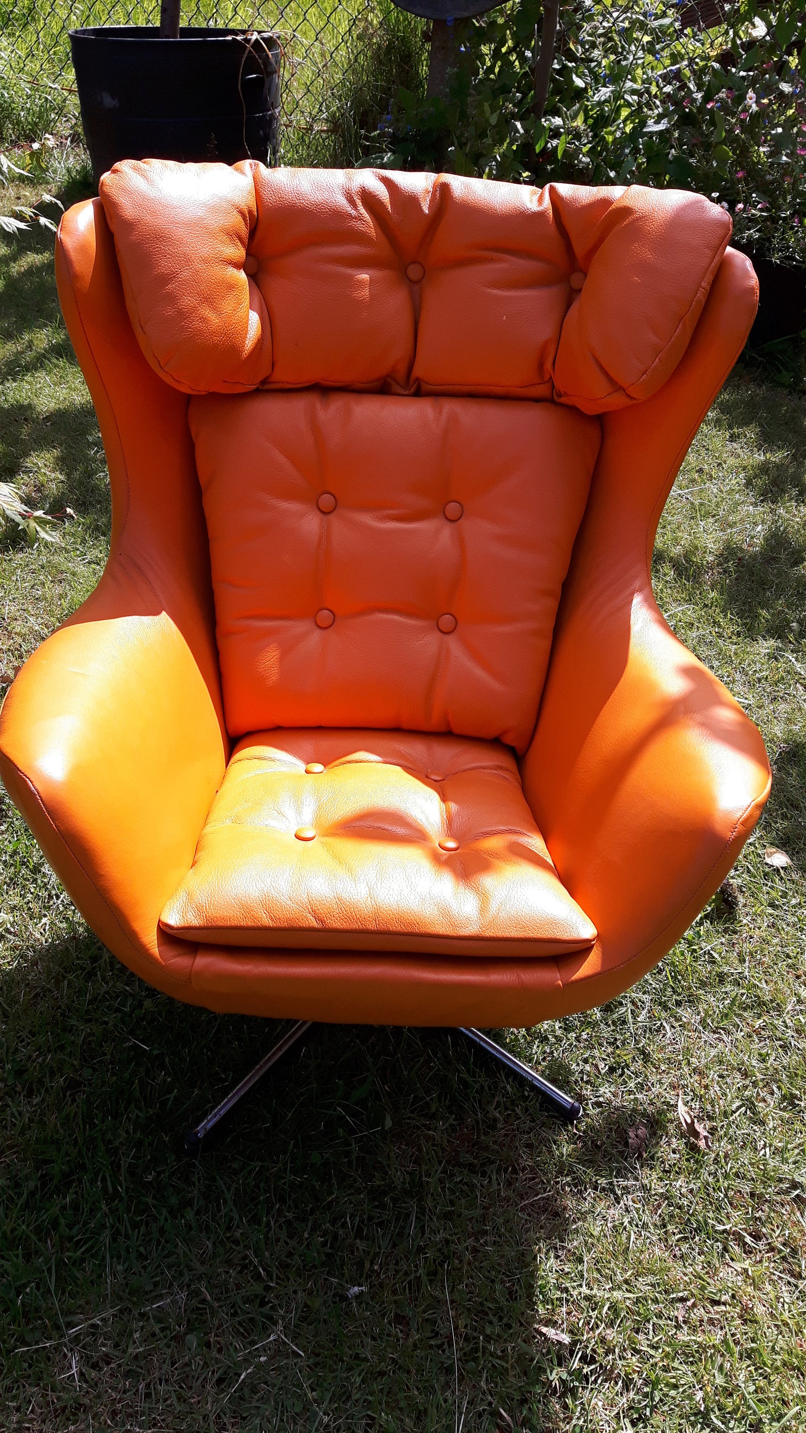 Baby Egg Chair Vintage 1960's Orange Leather Reupholstered Parker