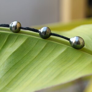 Tahitian pearls, woman pendant necklace, australian black leather, adjustable - Austra image 2