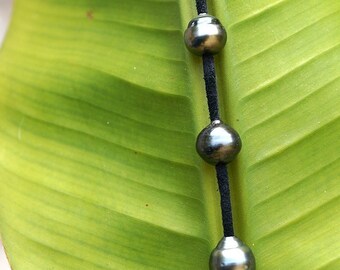 Tahitian pearls, woman pendant necklace, australian black leather, adjustable - Austra