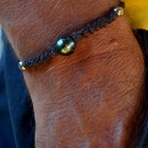 Tahitian pearl,  australian leather, men bracelet, silver 925 clasp