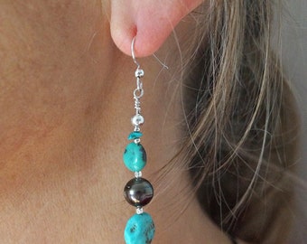 Tahitian pearl, turquoise stone, sterling silver 925 beads, woman earrings