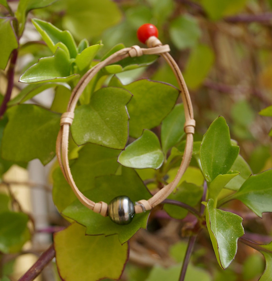Tahitian Pearl, Man Bracelet, Hand Rolled Leather, Turquoise as Clasp ...