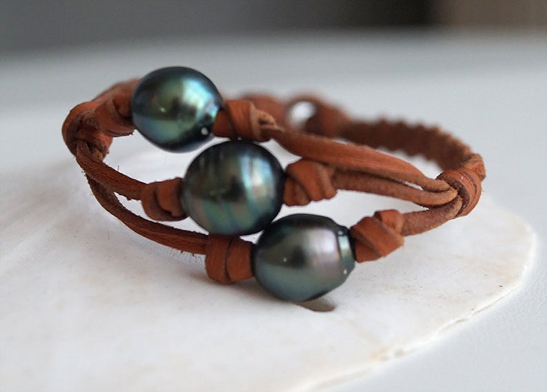 Tahitian pearl braided australian leather silver beads women bracelet silver 925 as clasp