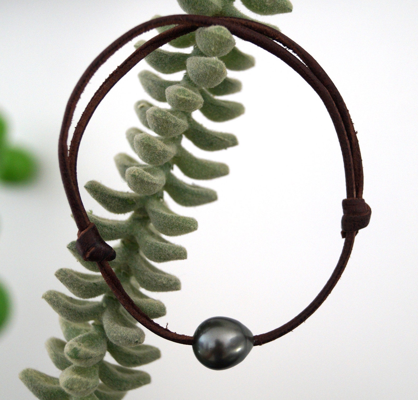 Tahitian Pearl, Man Bracelet, Hand Rolled Leather, Adaptable - Nell - Etsy