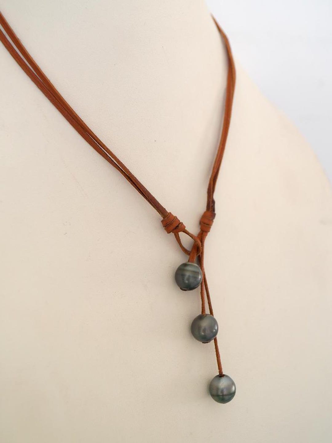 Tahitian Pearls, Tan Leather Lasso Woman Necklace - Etsy
