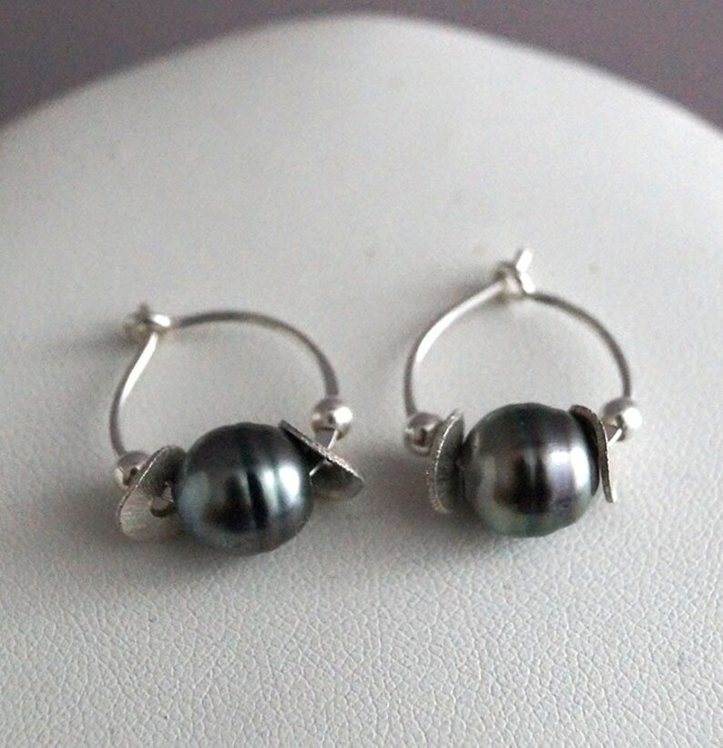 Hoop earring sterling silver 925 tahitian pearls woman jewel