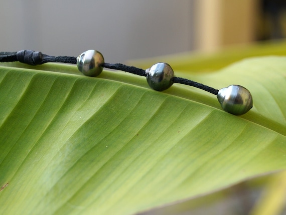 Perles de Tahiti, collier pendentif femme, cuir australien, fermoir coulissant - Austra