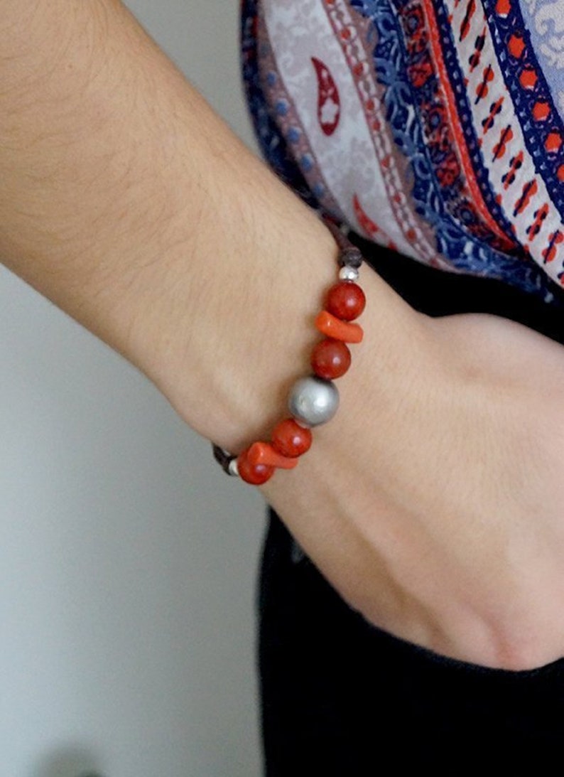 genuine coral beads Tahitian pearl charm/'s sterling silver women boho jewel