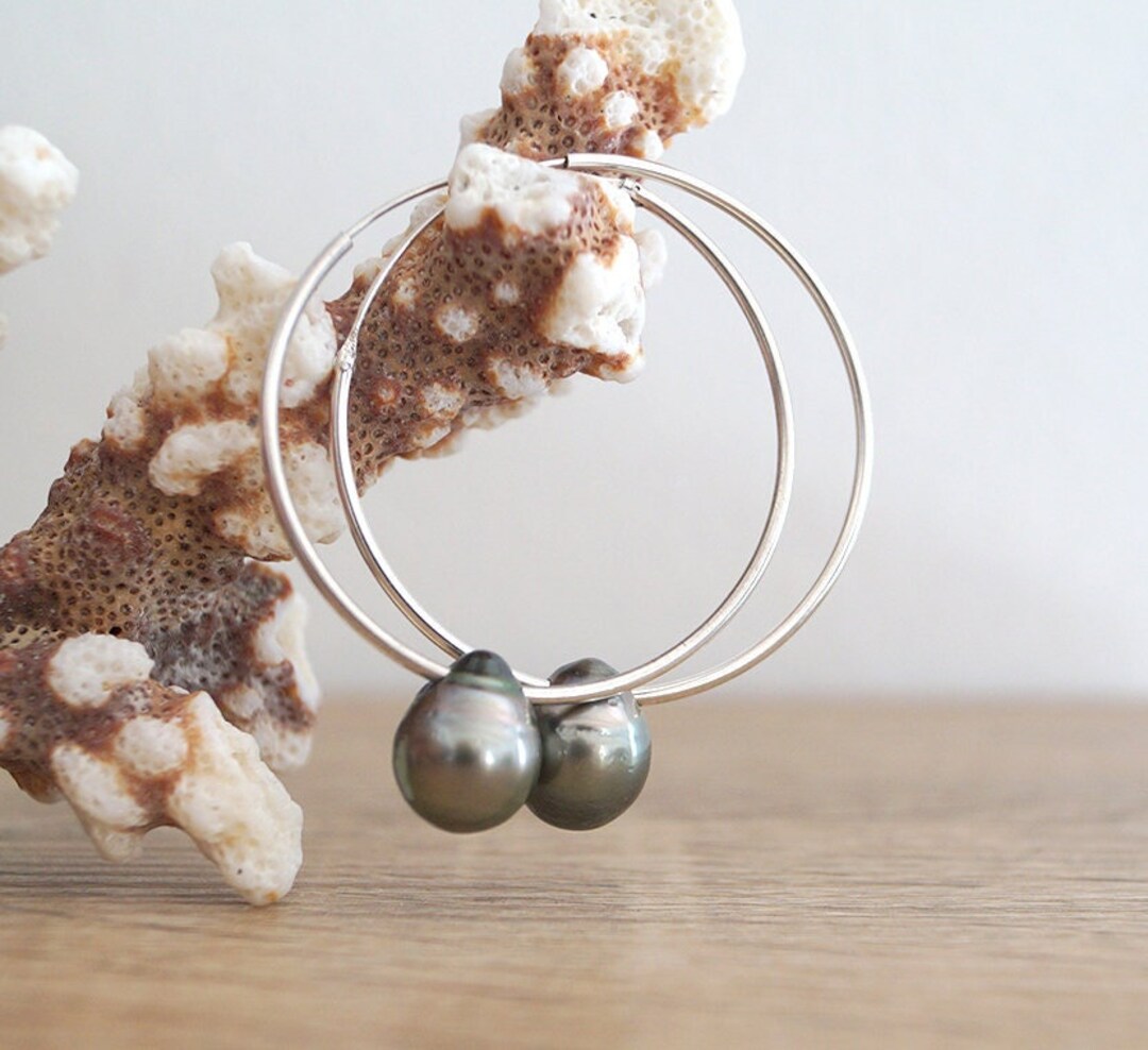 Tahitian Pearl, Woman Earring Loop, Silver Sterling 925 - Etsy