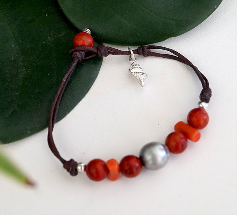 genuine coral beads Tahitian pearl charm/'s sterling silver women boho jewel