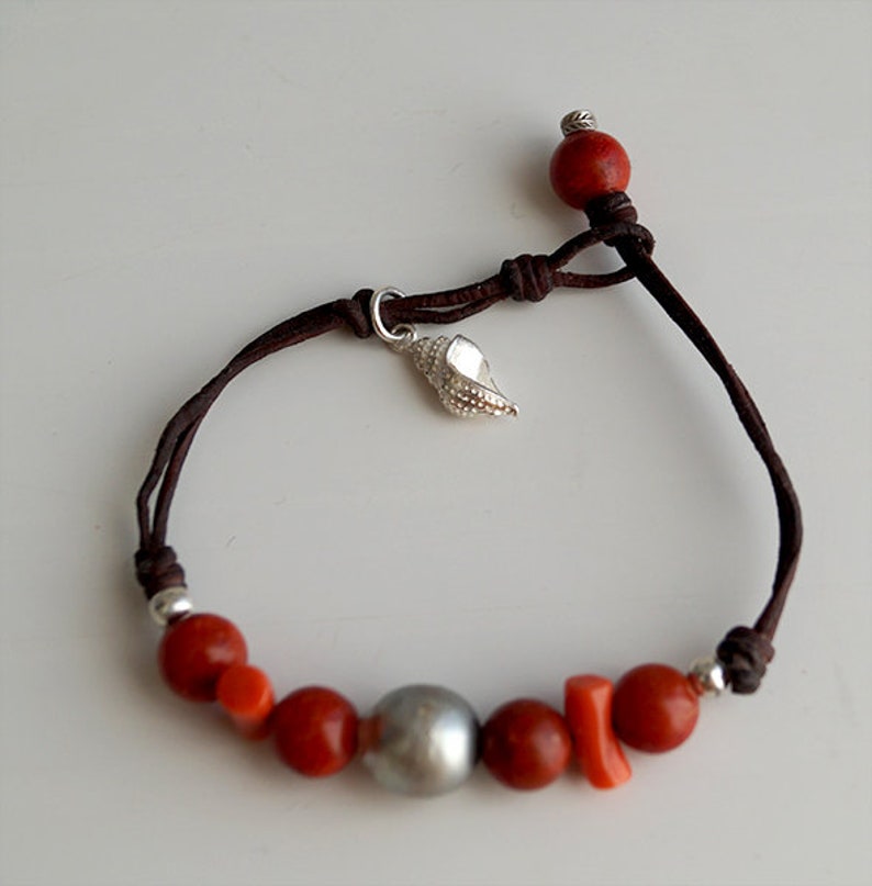 genuine coral beads Tahitian pearl charm/'s sterling silver women boho jewel