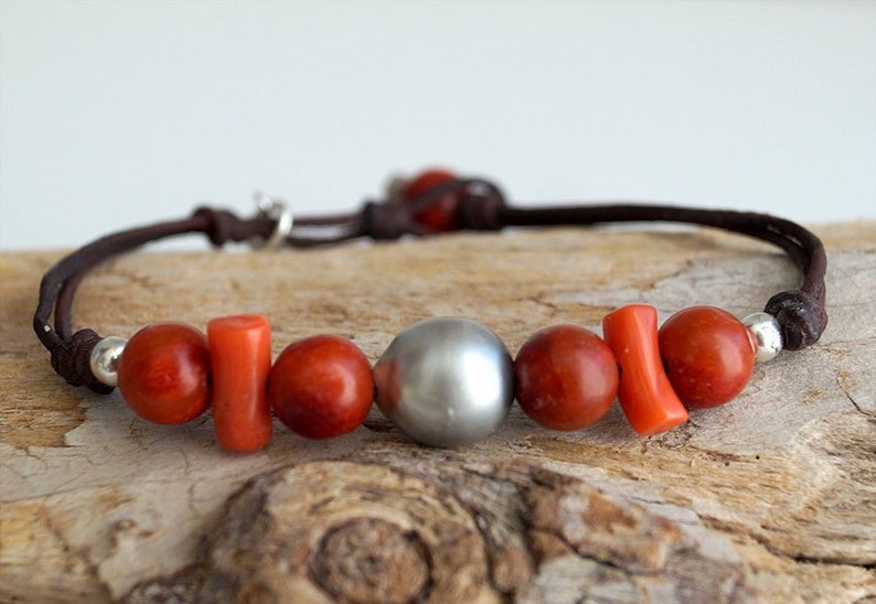 genuine coral beads Tahitian pearl charm/'s sterling silver women boho jewel
