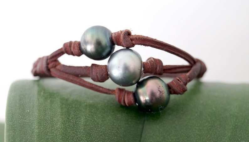 Tahitian pearl braided australian leather silver beads women bracelet silver 925 as clasp
