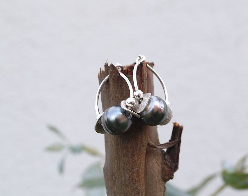Hoop earring sterling silver 925 tahitian pearls woman jewel