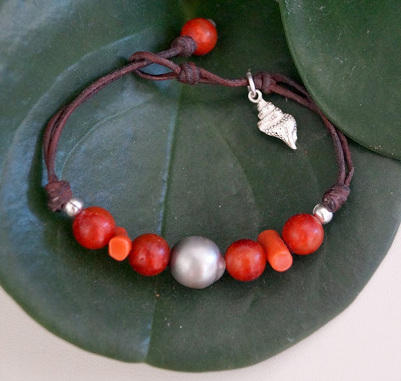 genuine coral beads Tahitian pearl charm/'s sterling silver women boho jewel