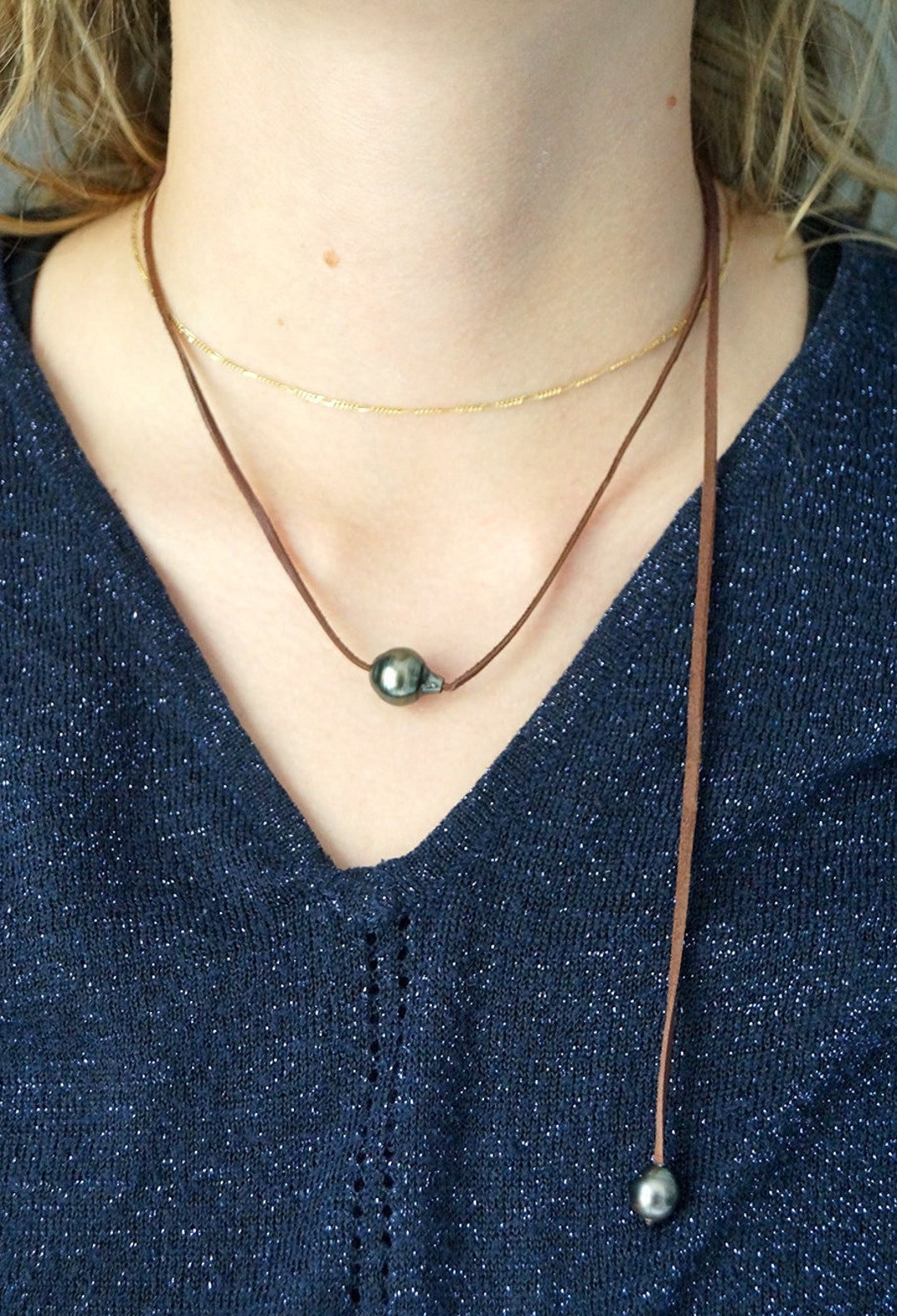 Tahiti Pearl, Woman Chocker, Australian Leather, Adjustable Jewel ...