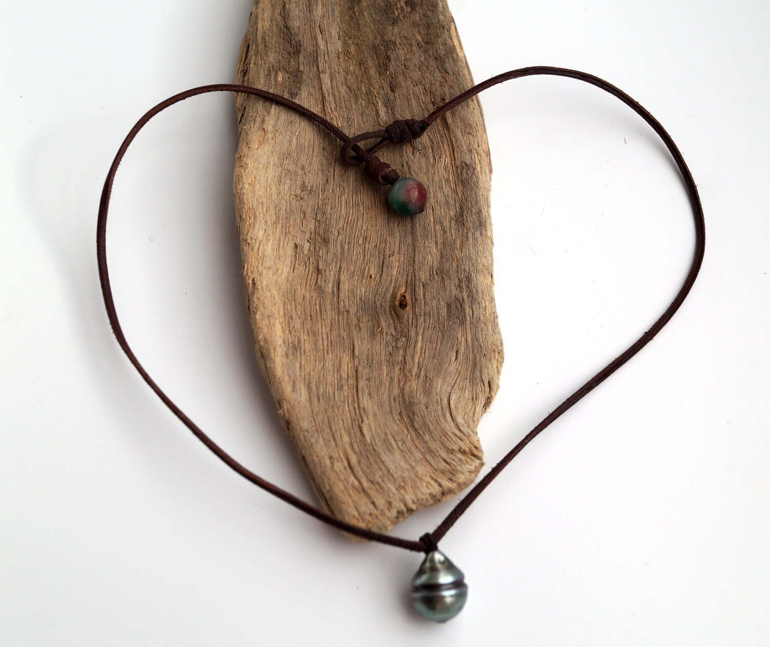 Tahitian Pearl for a Woman Necklace, Australian Leather, Aventurine ...