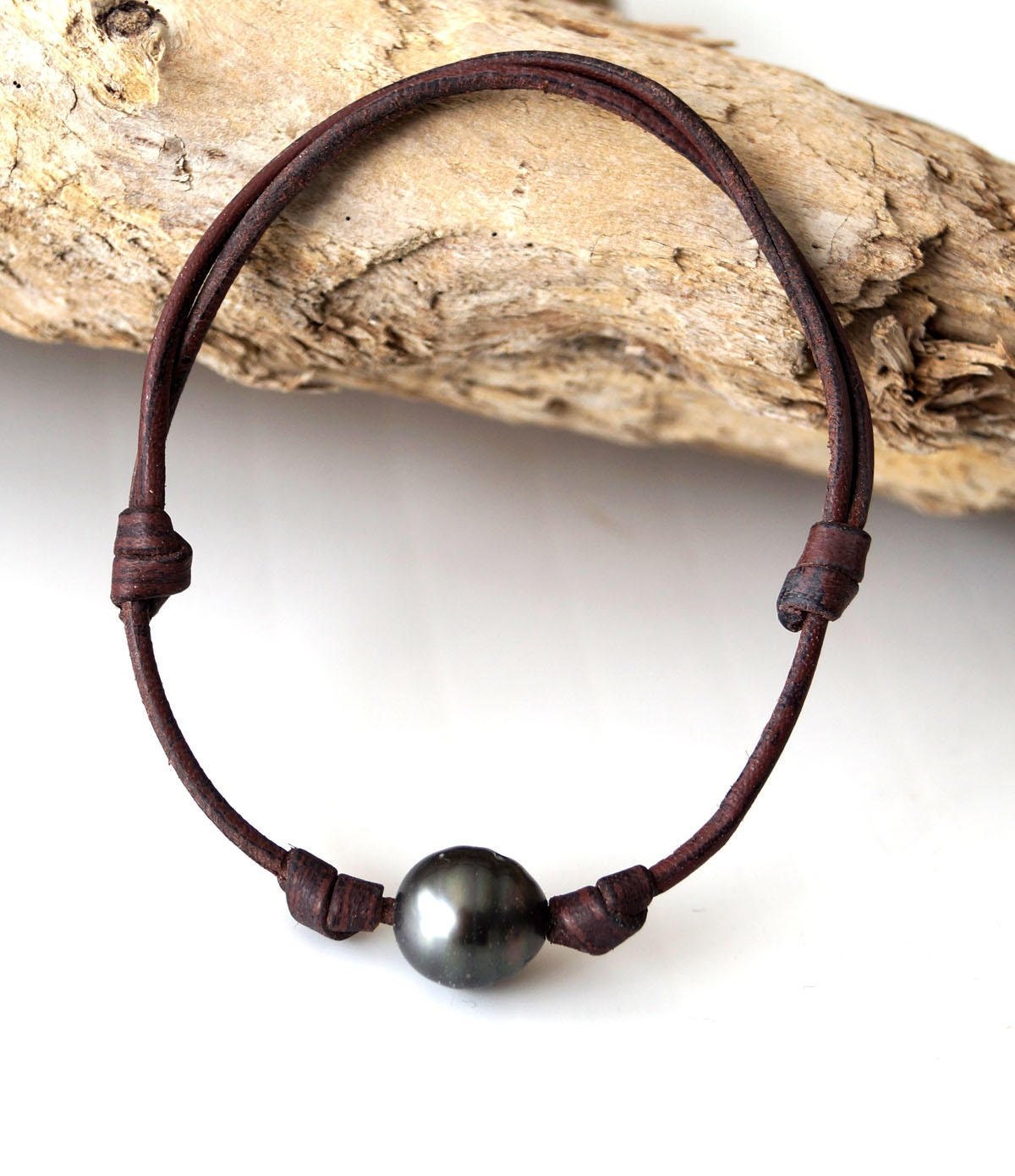 Tahitian Pearls Man Bracelet Hand Rolled Leather Adaptable