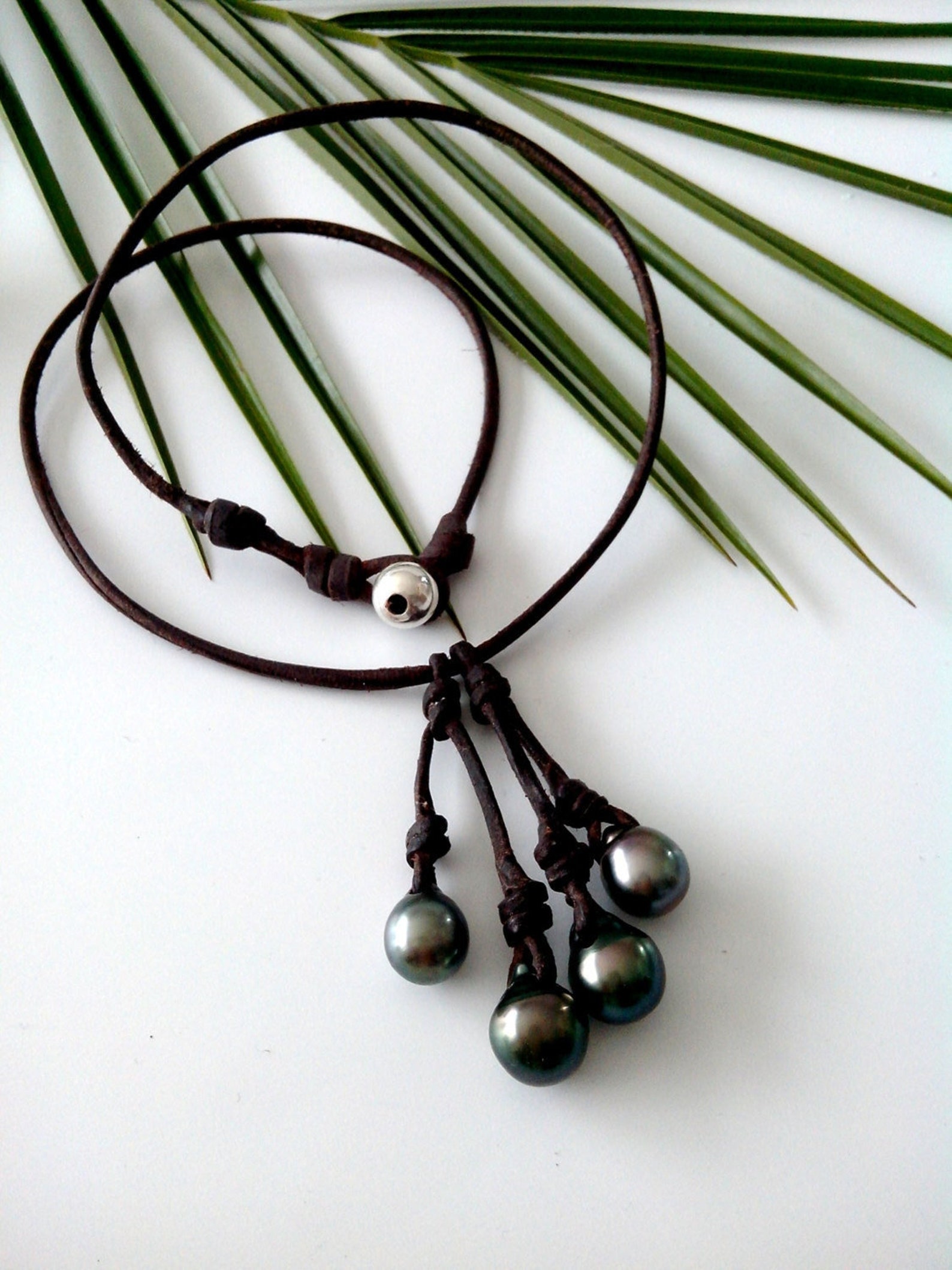 Tahitian Pearls, Australian Leather, Woman Necklace, Silver Bead 925 as ...