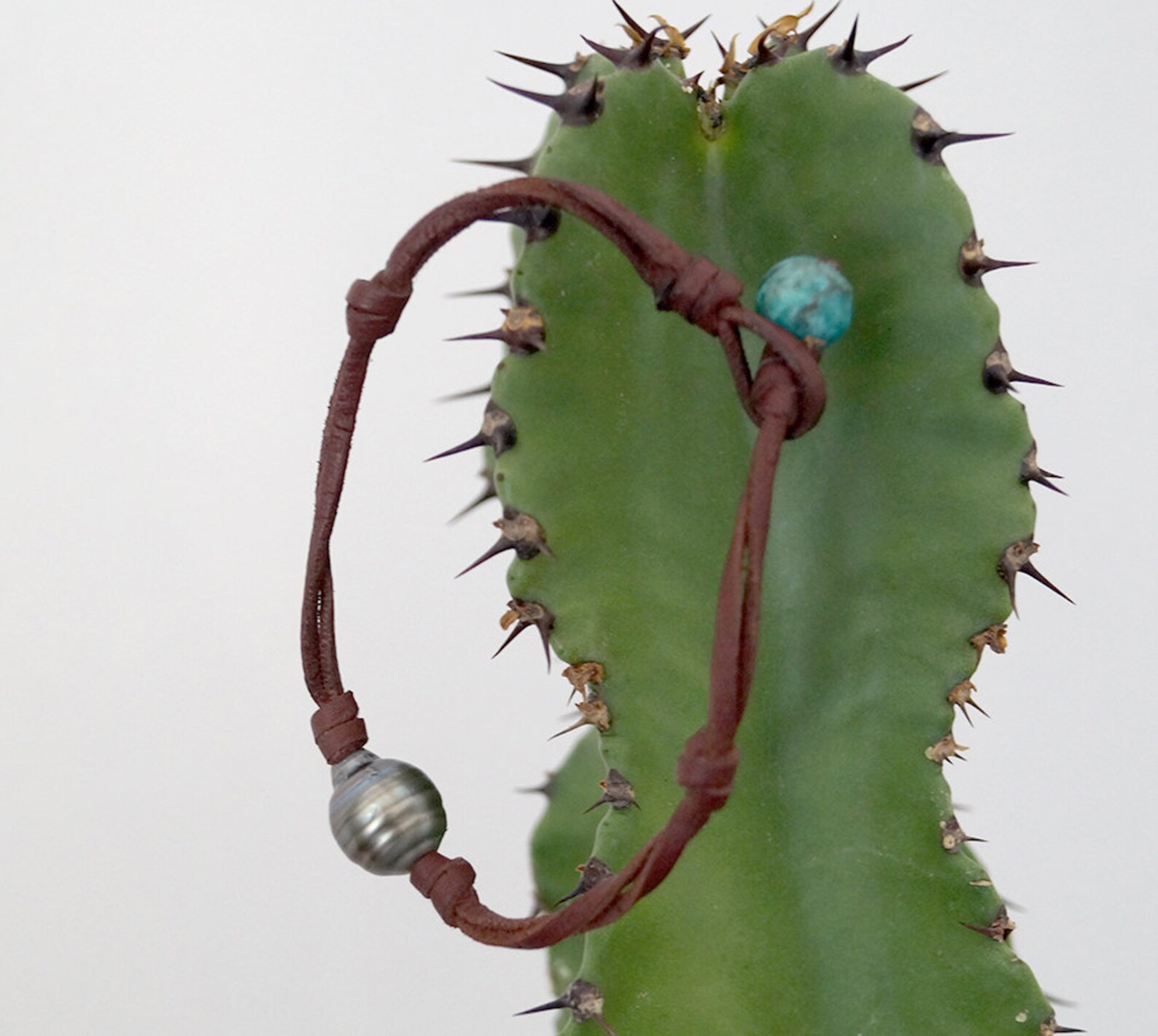 Tahitian Pearl, Man Bracelet, Hand Rolled Leather, Turquoise as Clasp ...